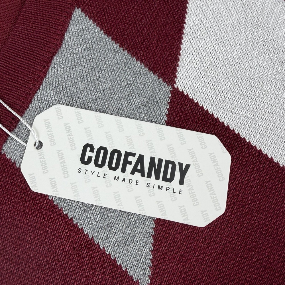 Coofandy V-Neck Sweater Vest Men's SMALL Red/Gray Argyle Sleeveless Pullover NWT - Picture 6 of 11